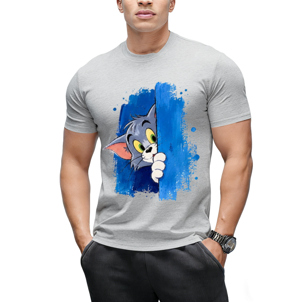 Tom Cat Winking Smirk Blue Paint Graphic Sweatshirt