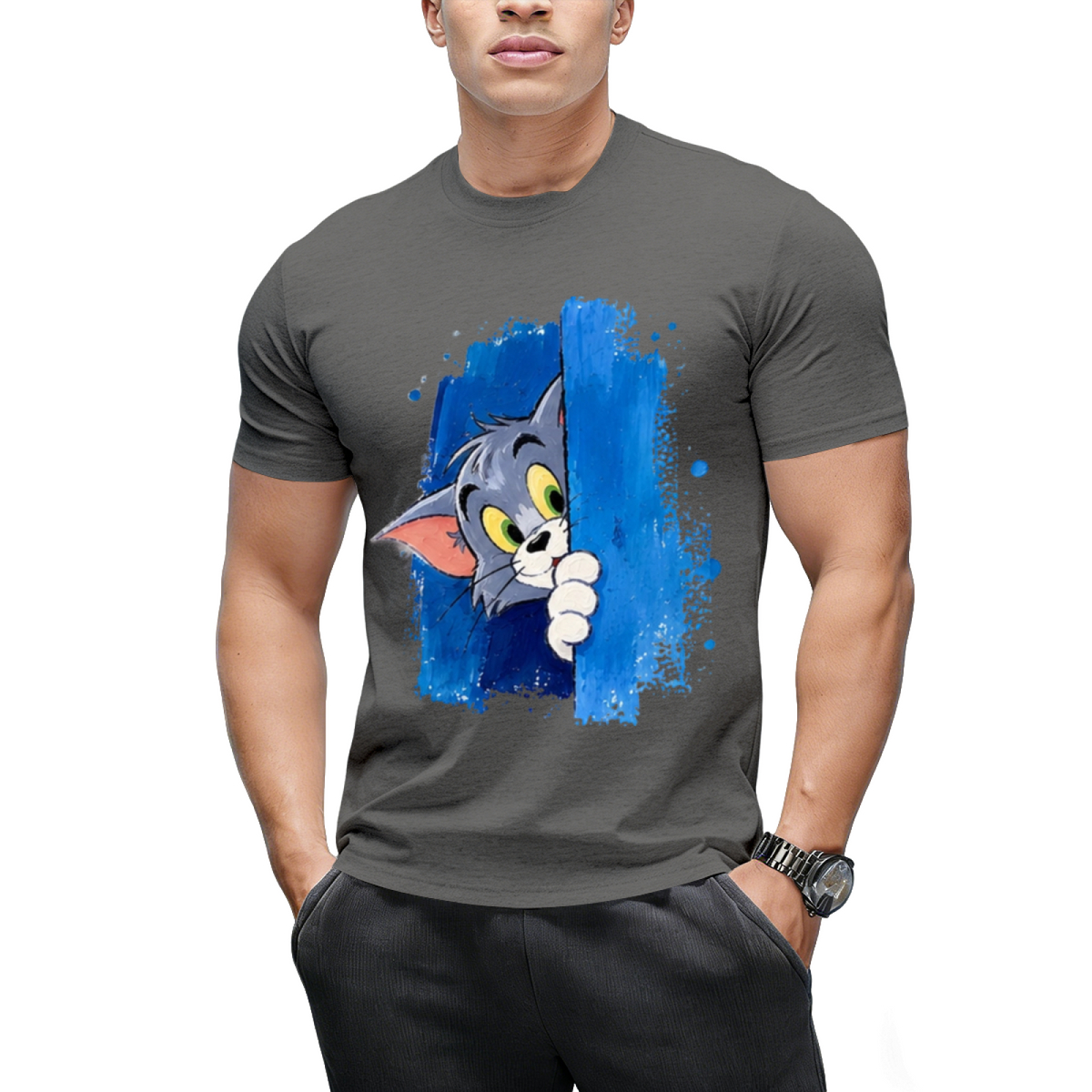 Tom Cat Winking Smirk Blue Paint Graphic Sweatshirt
