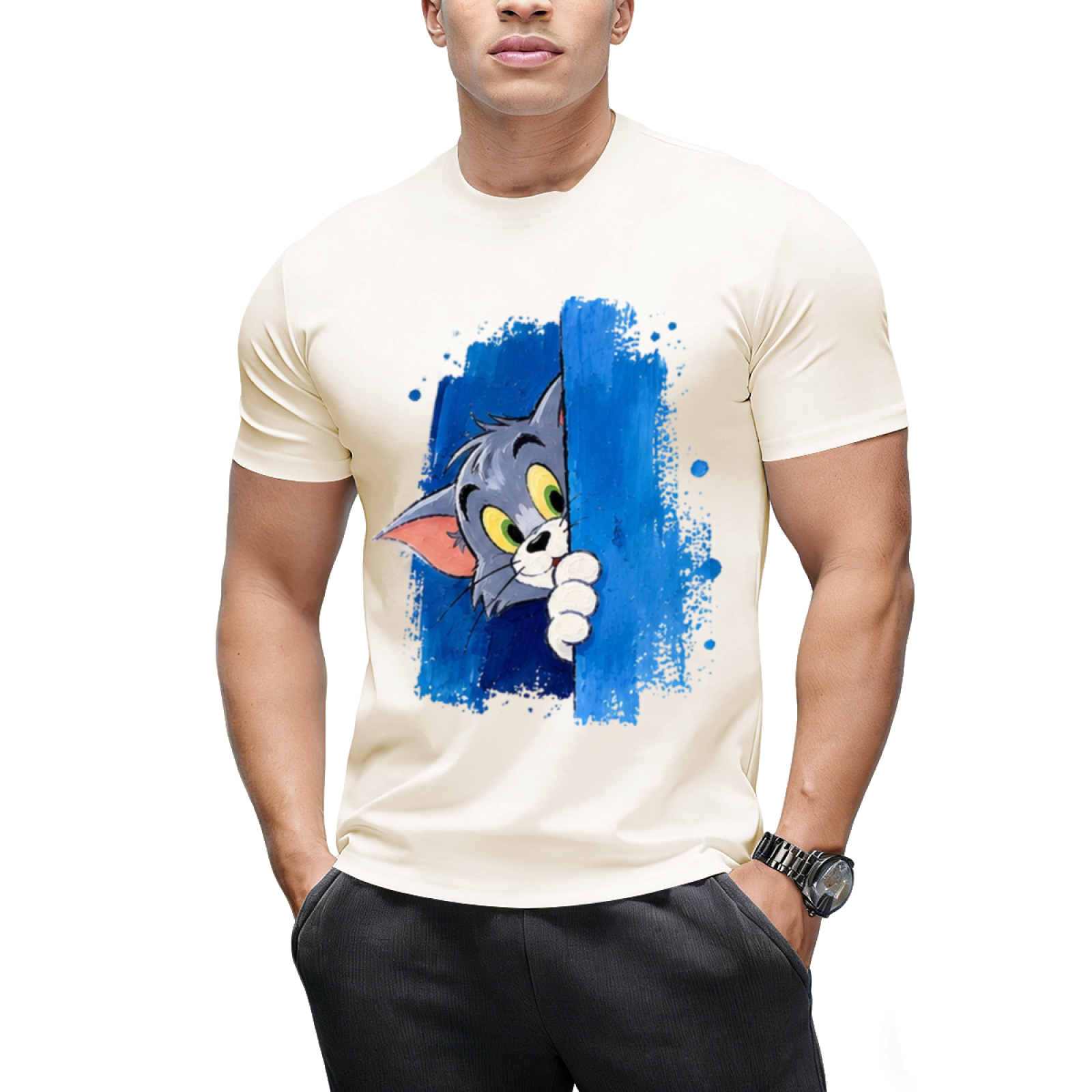 Tom Cat Winking Smirk Blue Paint Graphic Sweatshirt
