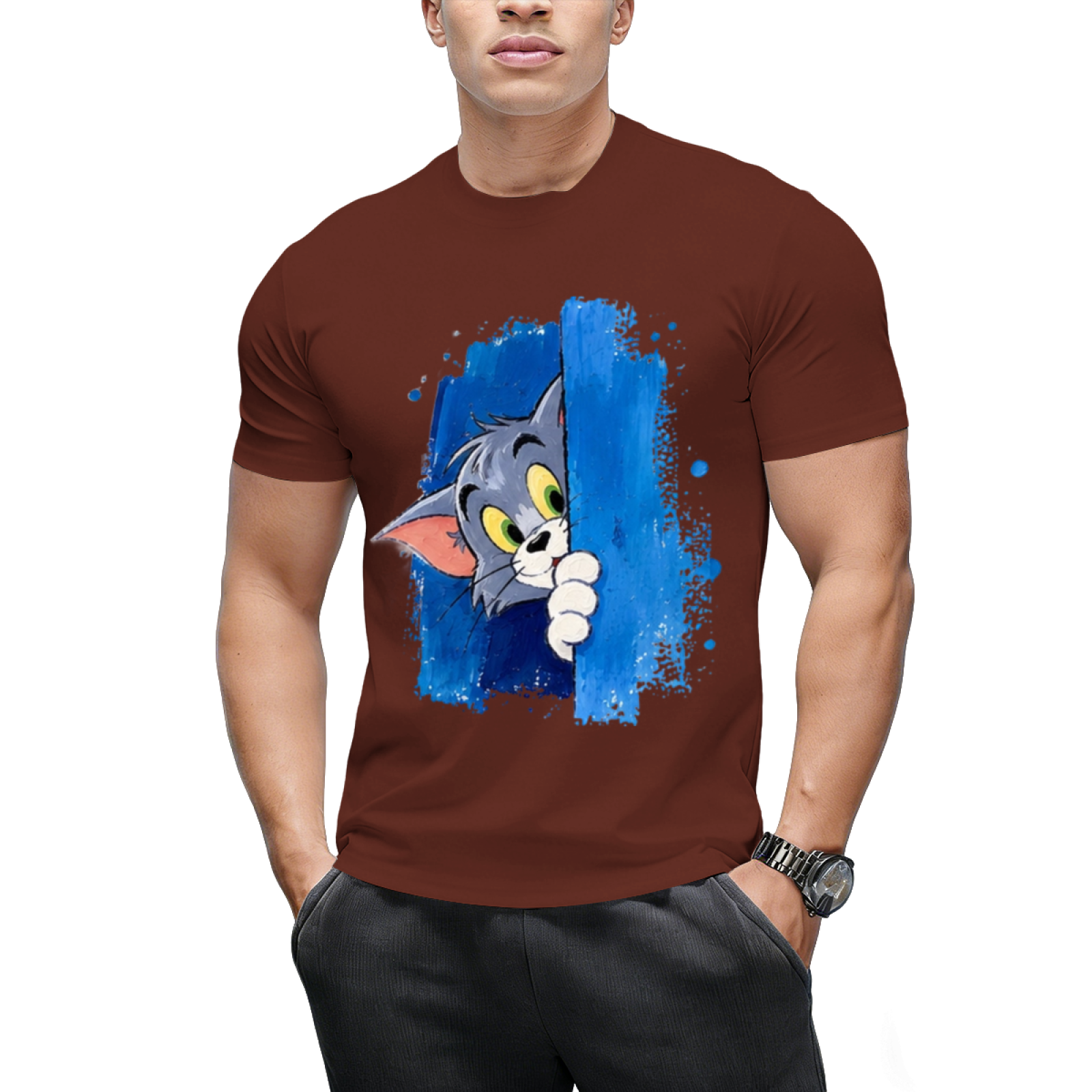 Tom Cat Winking Smirk Blue Paint Graphic Sweatshirt