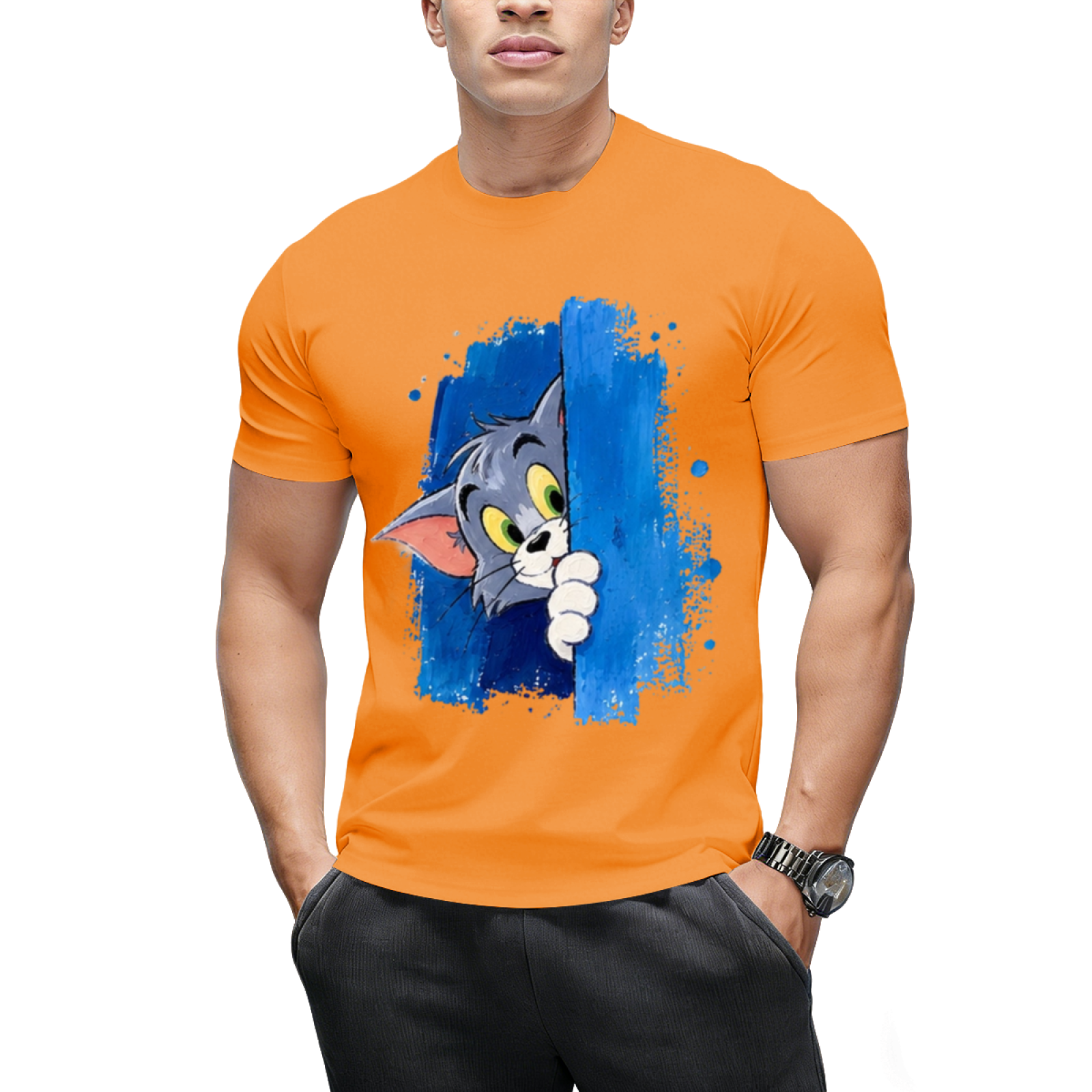 Tom Cat Winking Smirk Blue Paint Graphic Sweatshirt