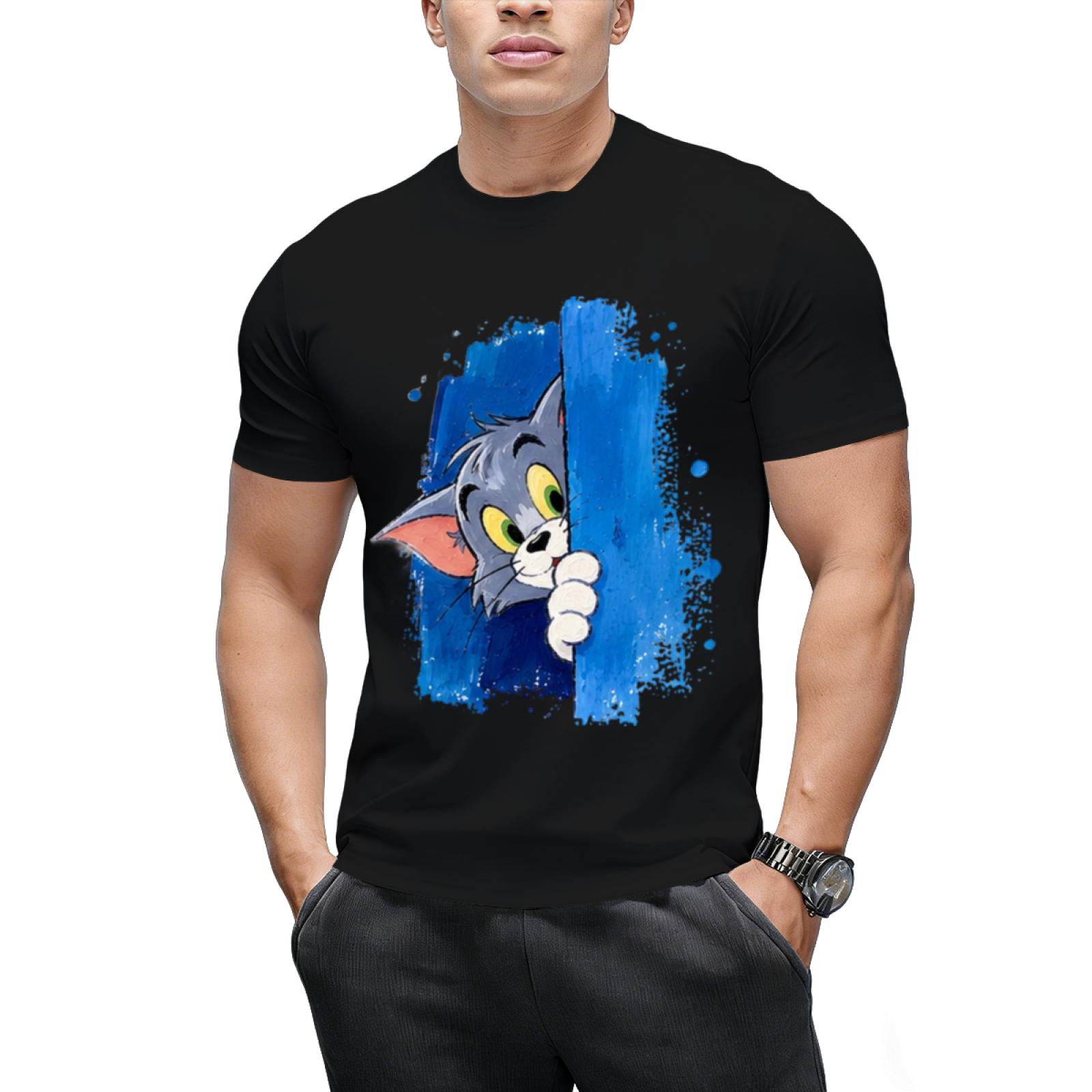 Tom Cat Winking Smirk Blue Paint Graphic Sweatshirt