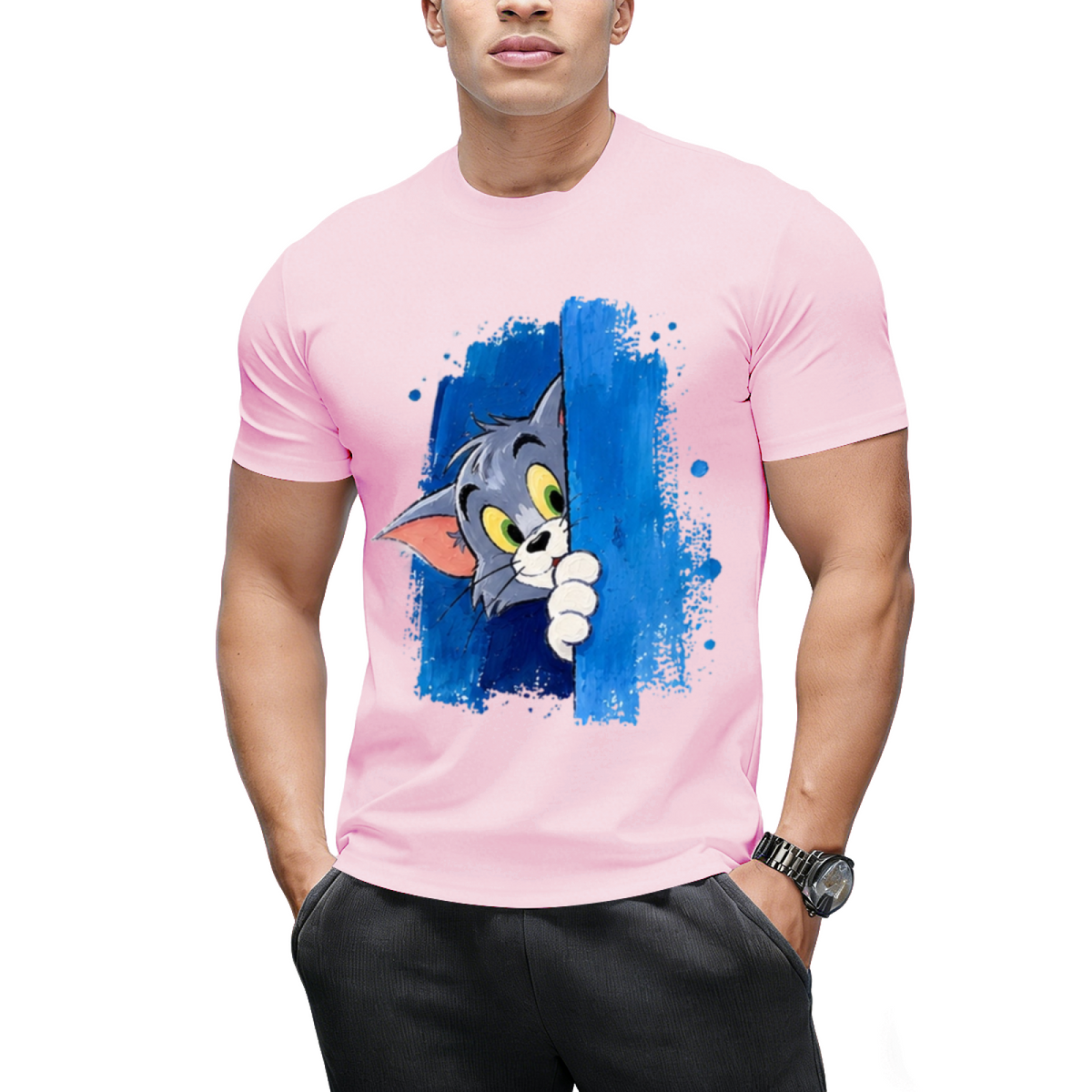 Tom Cat Winking Smirk Blue Paint Graphic Sweatshirt