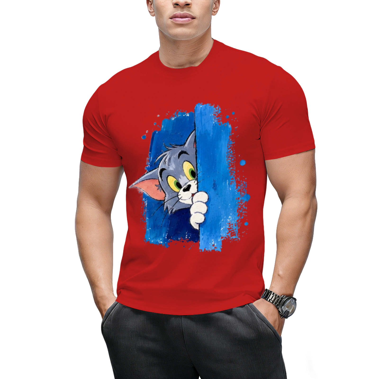Tom Cat Winking Smirk Blue Paint Graphic Sweatshirt