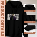 Garment and inset detail views for the women's A Dark Face in the News hoodie, highlighting the hood, pocket opening and cuffs