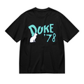 Front view of Grateful Dead Duke '78 cat graphic T-shirt on a black T-shirt