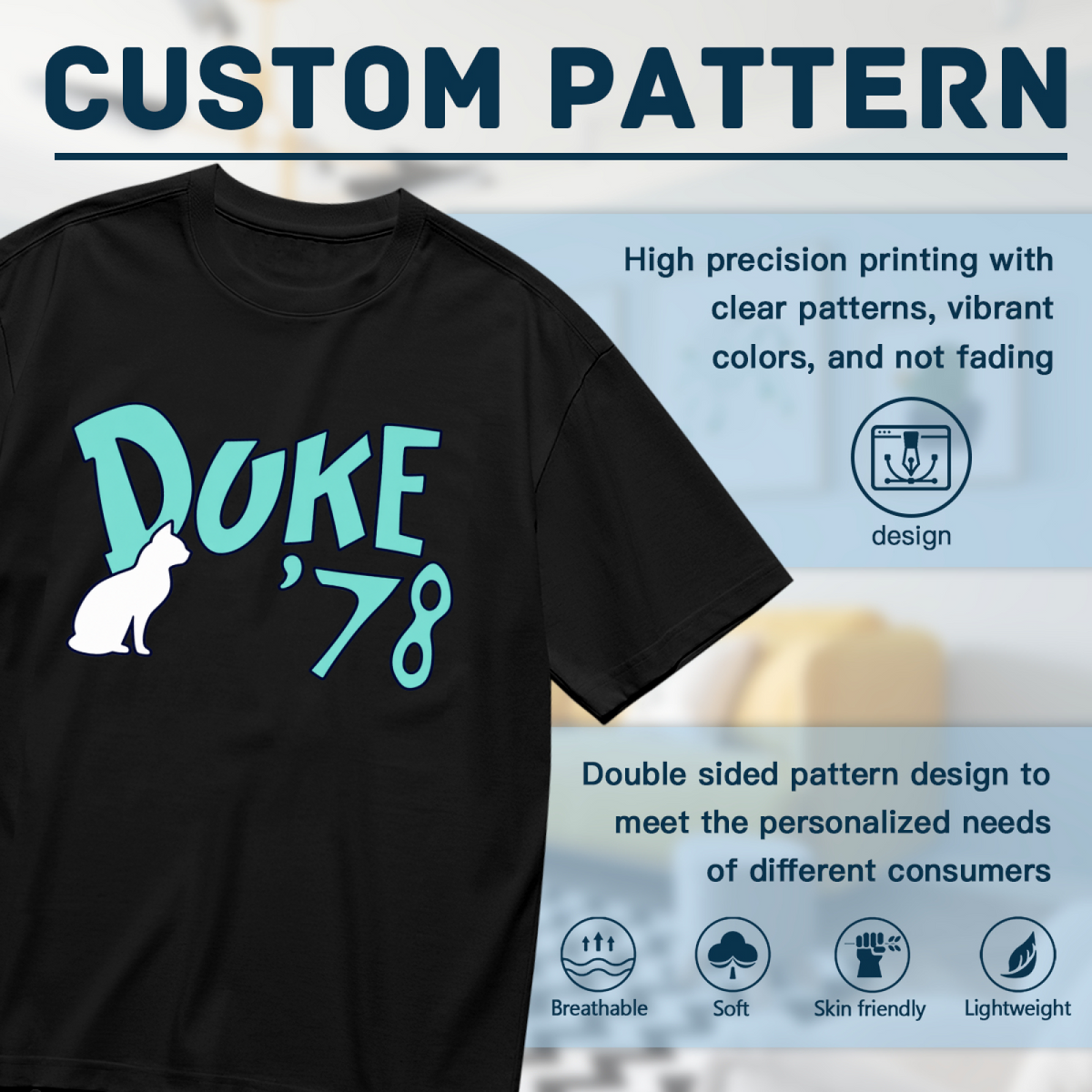 Close-up product image of Grateful Dead Duke '78 cat graphic T-shirt on a black T-shirt