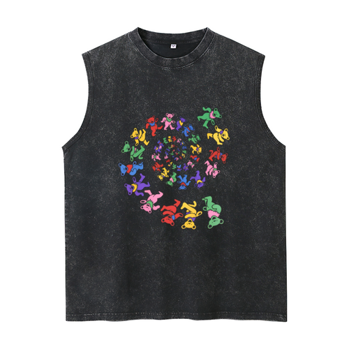 Grateful Dead washed graphic tank top with Spiral Dancing Bears Tie Dye graphic
