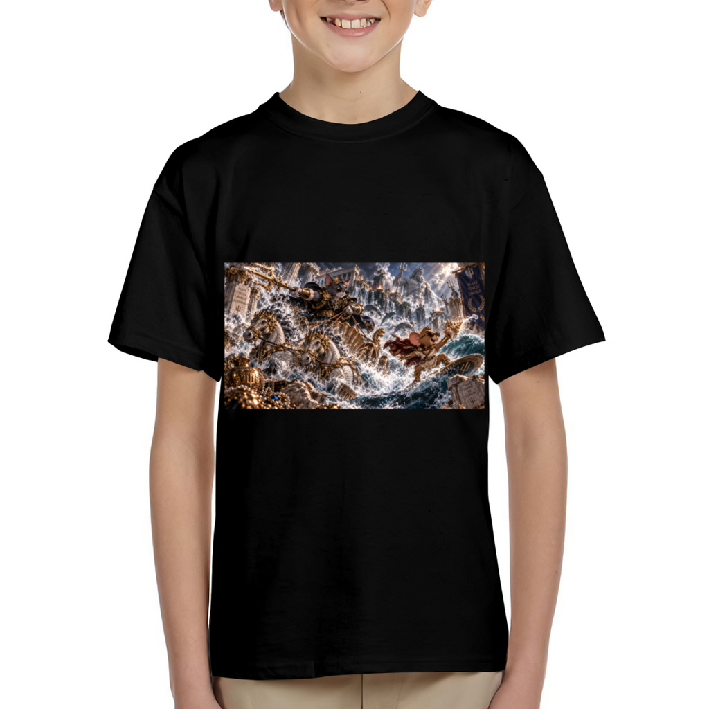Trident Cat Sea Battle Kid's T-Shirt for Summer Travel