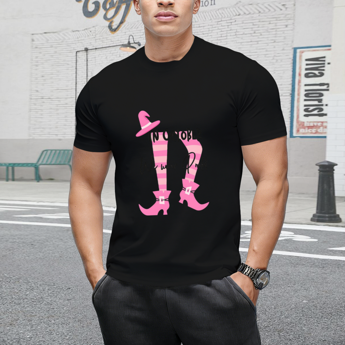 In October We Wear Pink - Breast Cancer Awareness Graphic T-Shirt