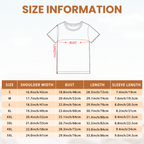 Men's T-shirt size guide for the retro Cat & Mouse Chase design with measurement diagram and sizing table