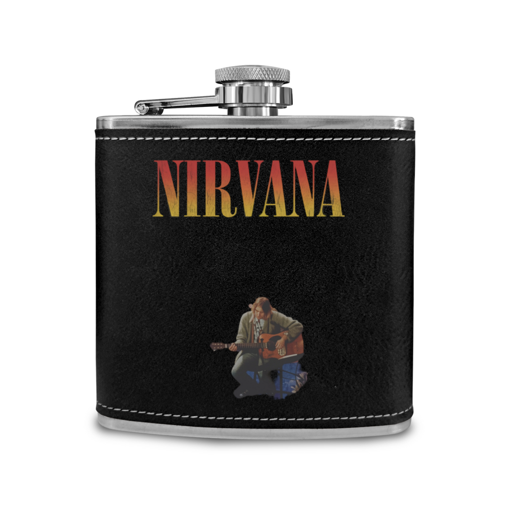 Nirvana MTV Unplugged Dark 6oz vintage-style stainless steel hip flask product image
