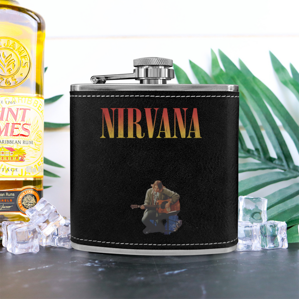 Nirvana MTV Unplugged Dark 6oz vintage-style stainless steel hip flask product image