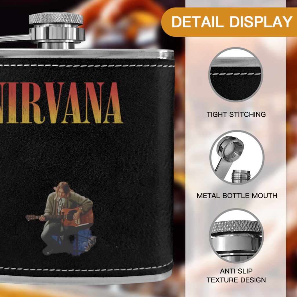 Nirvana MTV Unplugged Dark 6oz vintage-style stainless steel hip flask product image