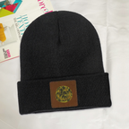 Nirvana I’m So Happy Smiley Square Patch Beanie product image showing square-patch knit beanie design