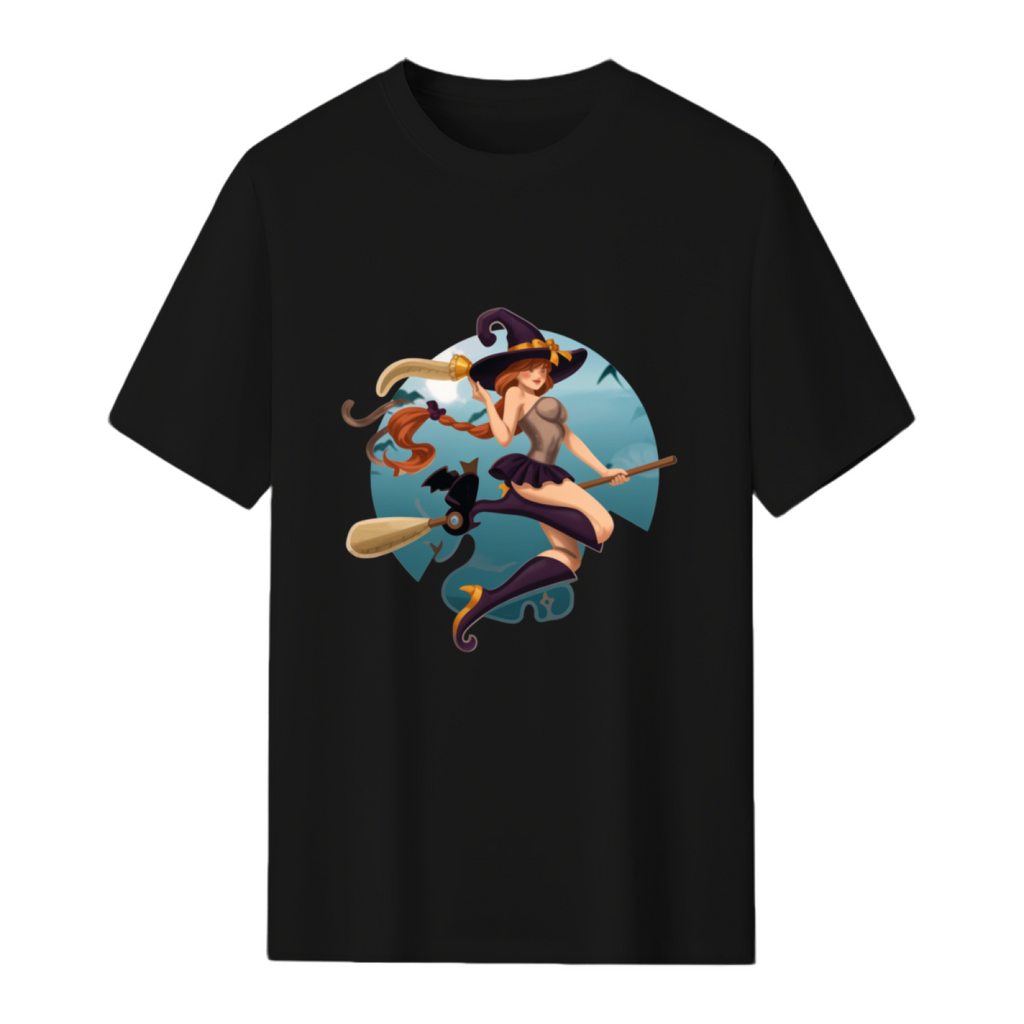 Pin Up Girl Witch Happy Halloween Graphic T-Shirt