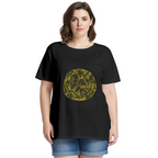 Graphic T-shirt product image with distressed yellow smiley artwork, black colorway