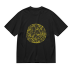 Graphic T-shirt product image with distressed yellow smiley artwork