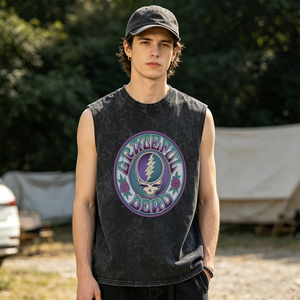Grateful Dead washed graphic tank top with Batik Syf graphic