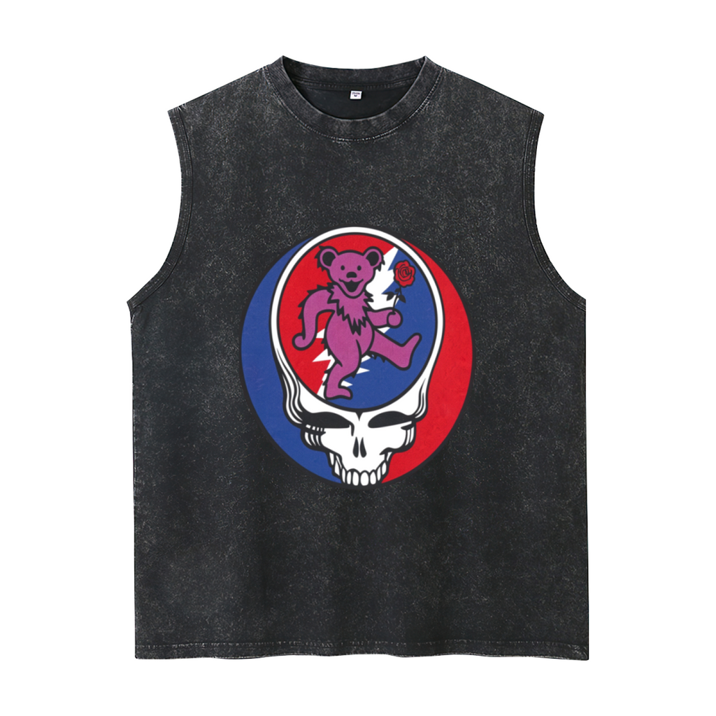 Grateful Dead washed graphic tank top with Purple Bear With Rose Baseball graphic