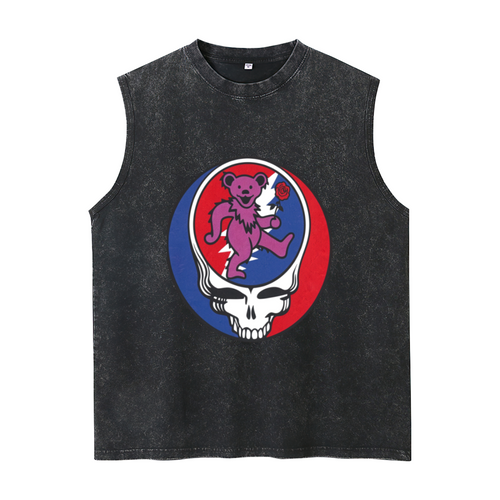 Grateful Dead washed graphic tank top with Purple Bear With Rose Baseball graphic