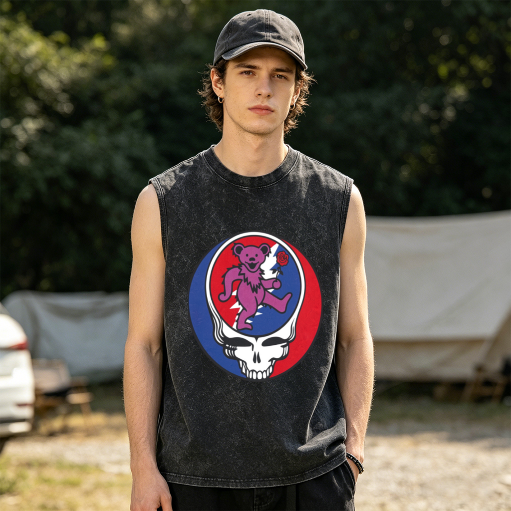 Grateful Dead washed graphic tank top with Purple Bear With Rose Baseball graphic