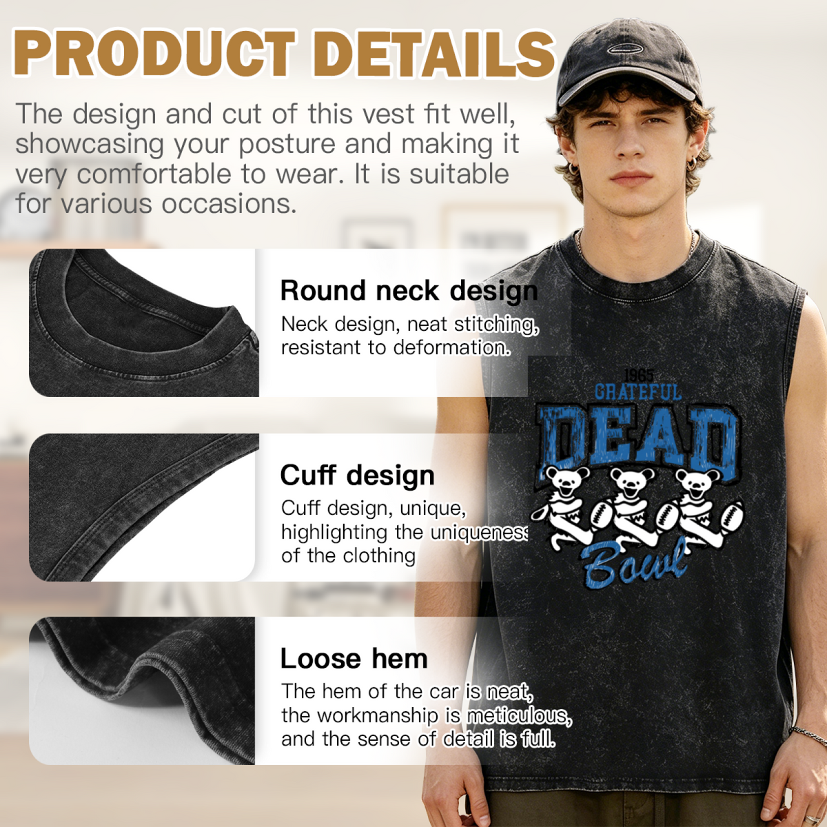 Grateful Dead washed graphic tank top with Bear Football graphic