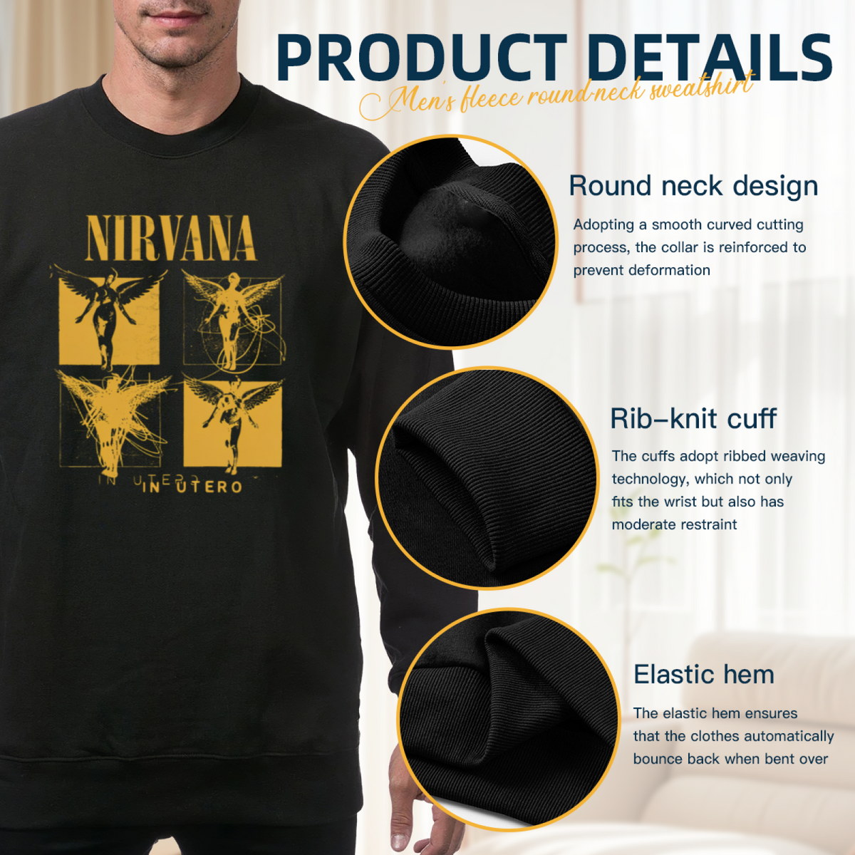 Artwork preview for Nirvana In Utero Yellow Angel Crewneck Sweatshirt