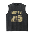 Nirvana Vintage Torn Edge Photo Washed Tank Top — product image showing the a Nirvana band photograph presented with a torn-edge visual treatment design