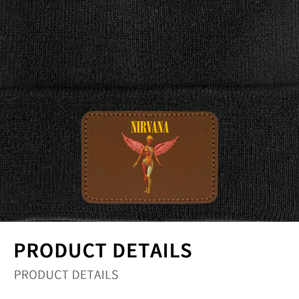 Nirvana In Utero Album Art Knit Beanie – Nirvana-themed rectangular patch beanie product image, Red option