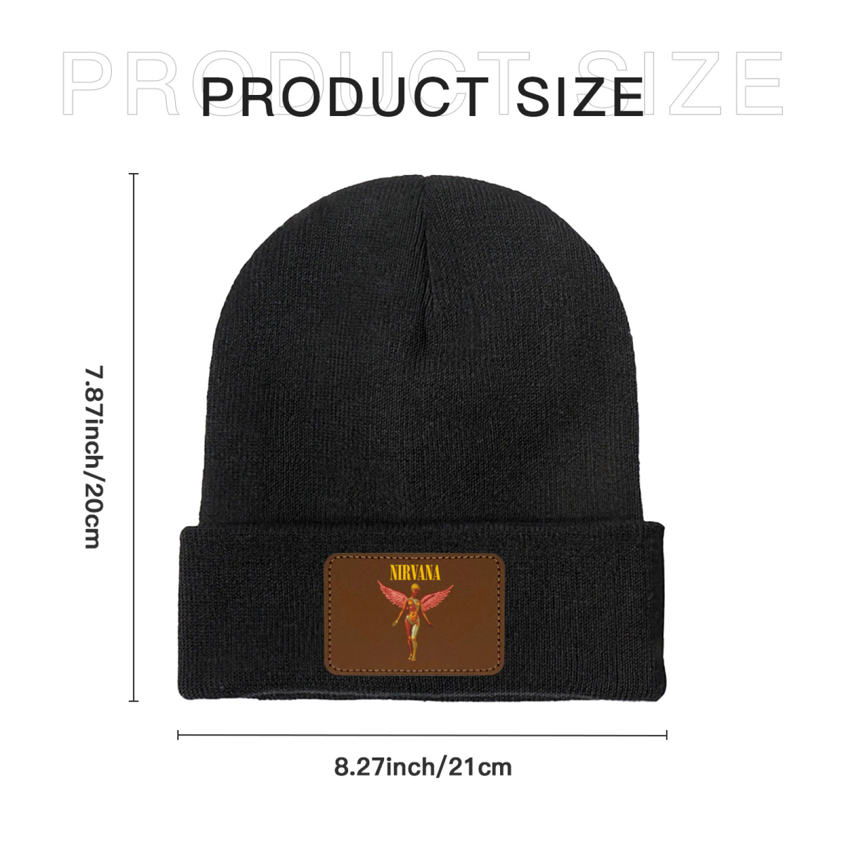 Nirvana In Utero Album Art Knit Beanie – Nirvana-themed rectangular patch beanie product image, blackish green option