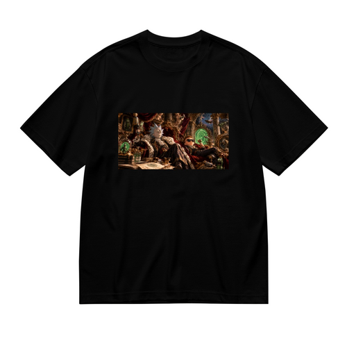 Front product view of a women's T-shirt featuring acid Portal Explorers artwork