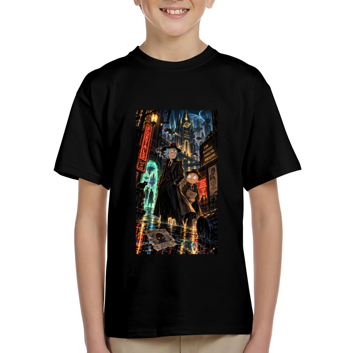 Rainy Neon City Kid's T-Shirt for Evening Walks