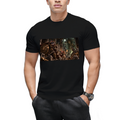 Straight-on model view of a men's T-shirt with cheeky Cat & Mouse Duo design