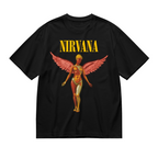 Nirvana In Utero Pink Angel Album Graphic T-Shirt — product design preview of the artwork; pink winged-angel artwork references “In Utero
