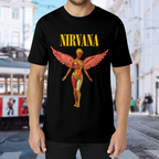 Nirvana In Utero Pink Angel Album Graphic T-Shirt — product design preview of the artwork; pink winged-angel artwork references “In Utero