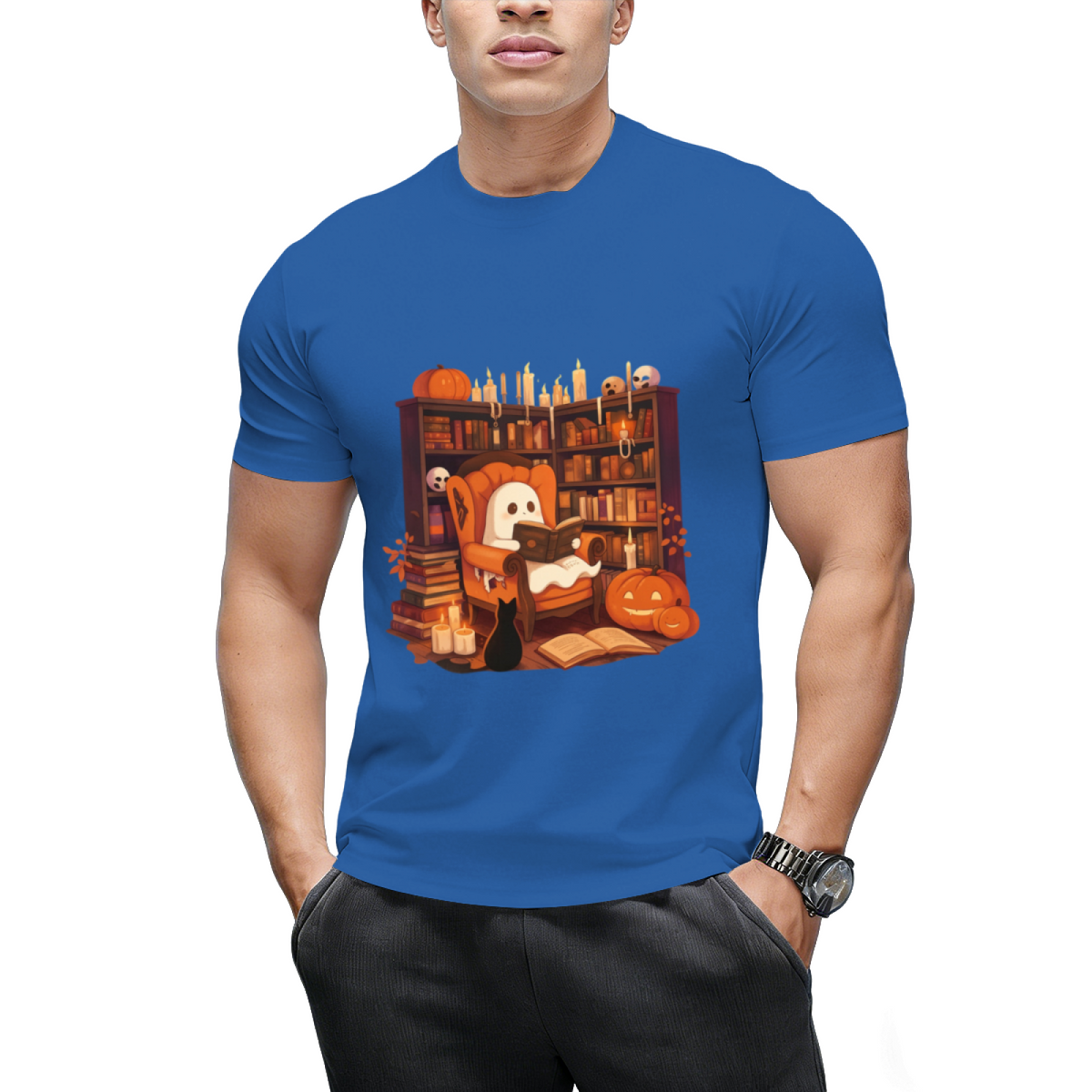 Retro Ghost Reading Books Graphic T-Shirt