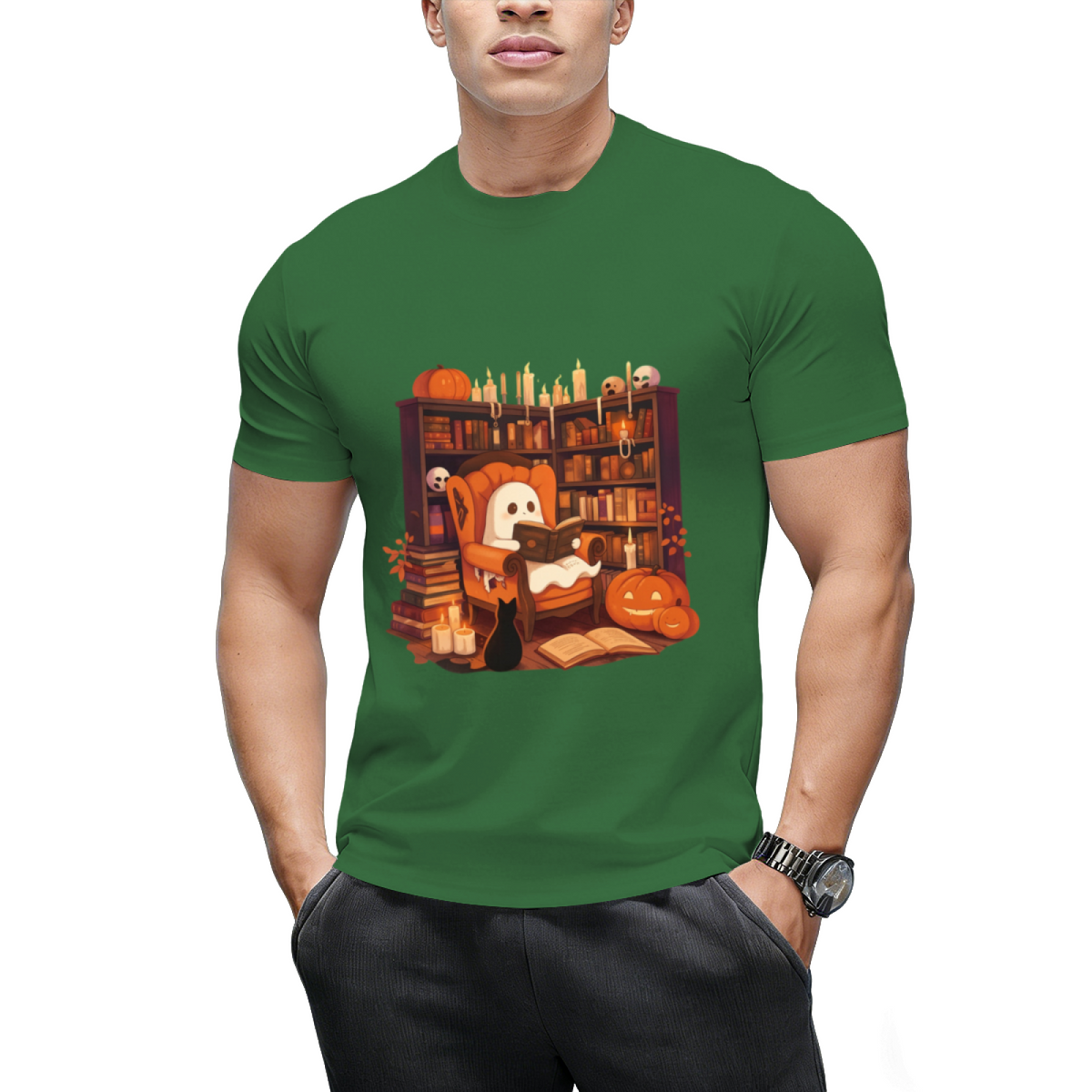 Retro Ghost Reading Books Graphic T-Shirt