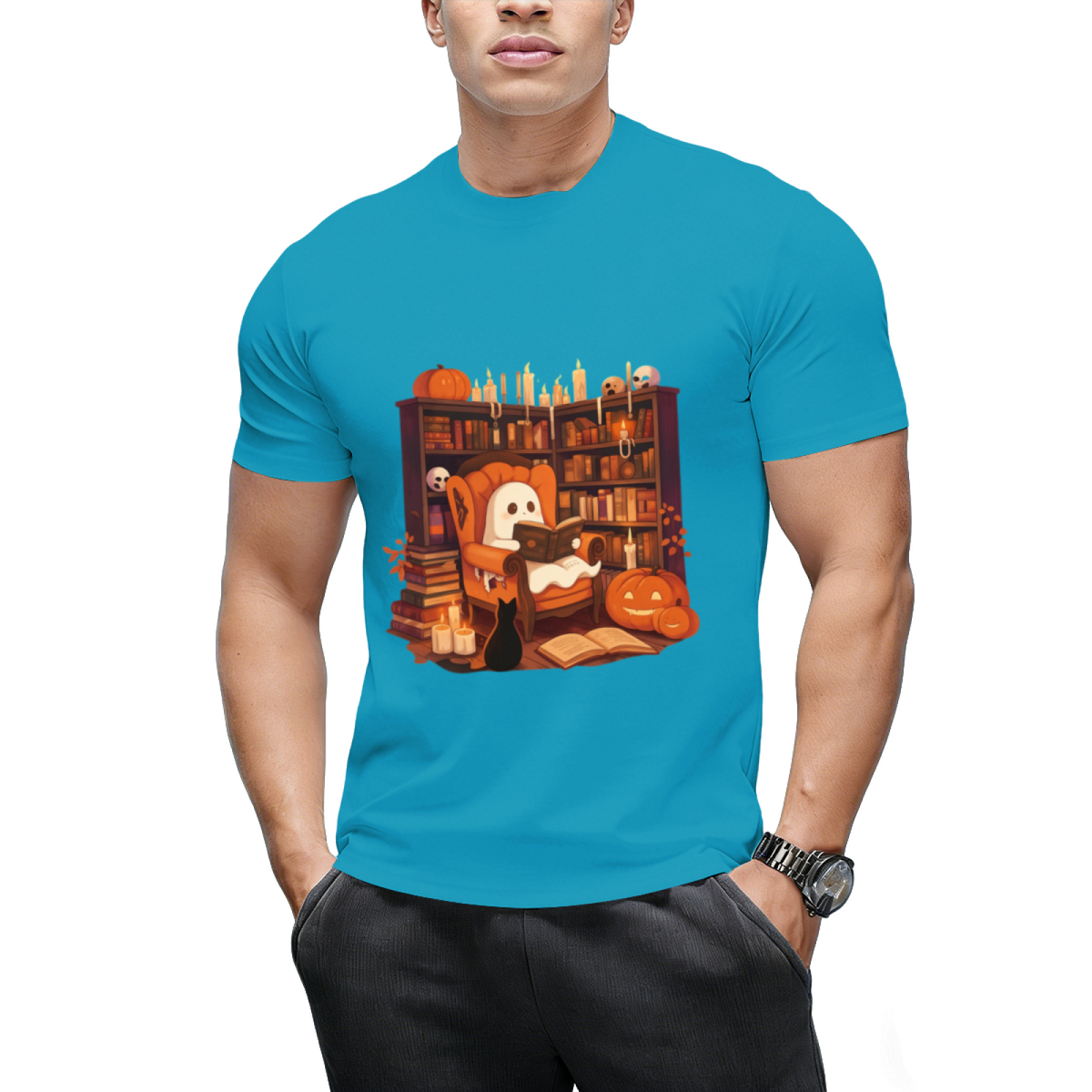 Retro Ghost Reading Books Graphic T-Shirt