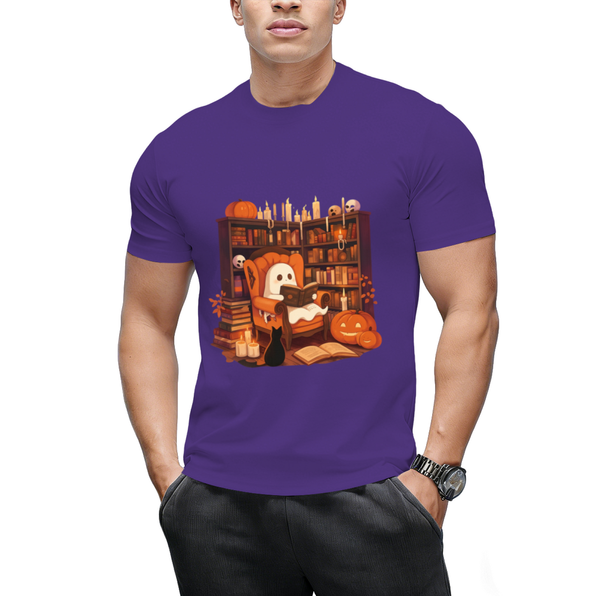 Retro Ghost Reading Books Graphic T-Shirt