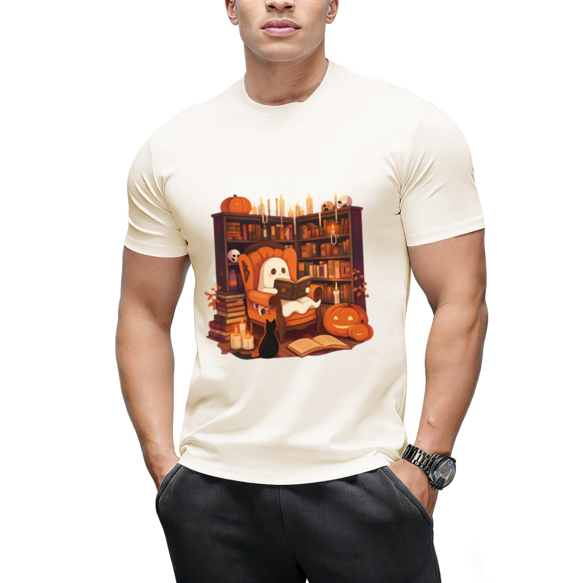 Retro Ghost Reading Books Graphic T-Shirt