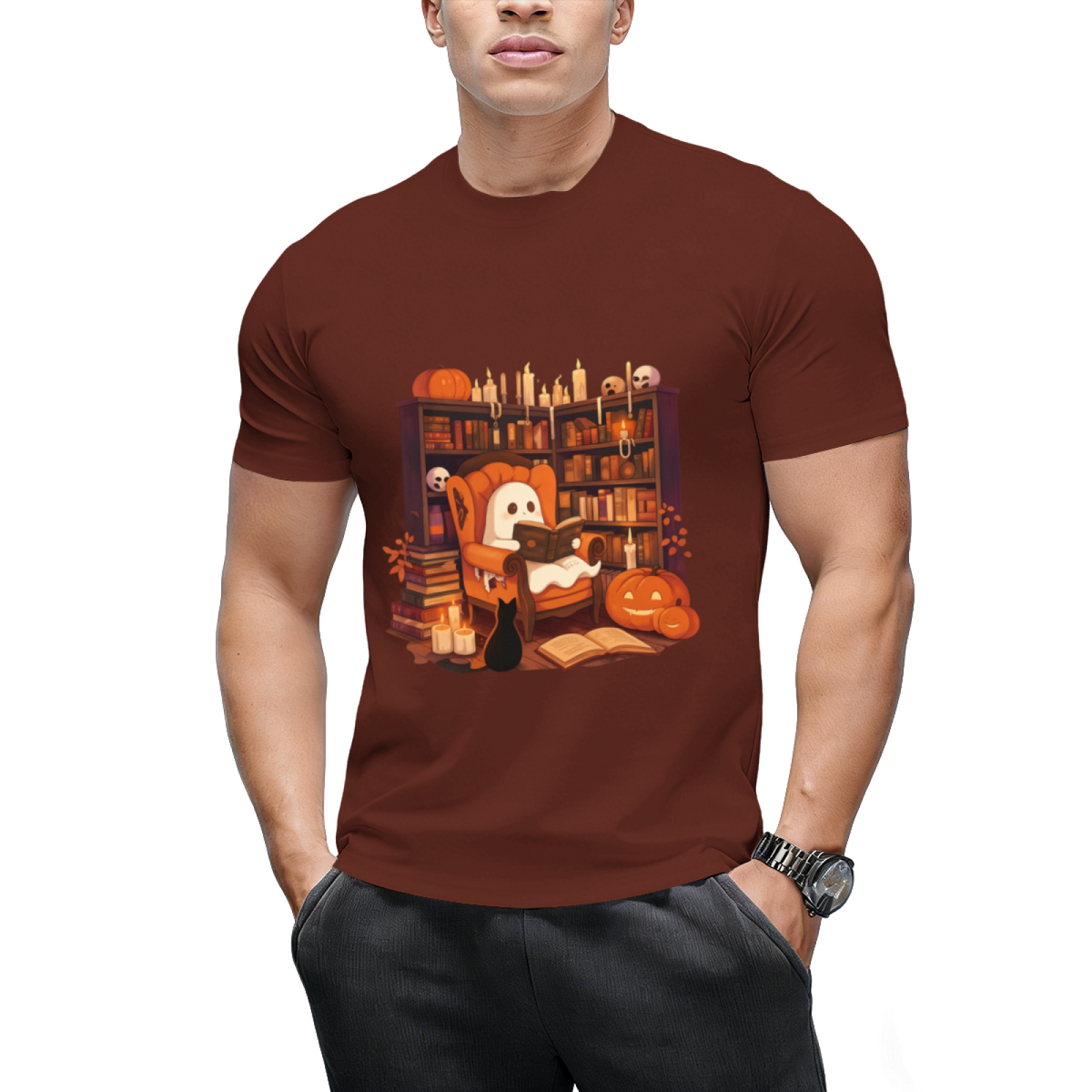 Retro Ghost Reading Books Graphic T-Shirt