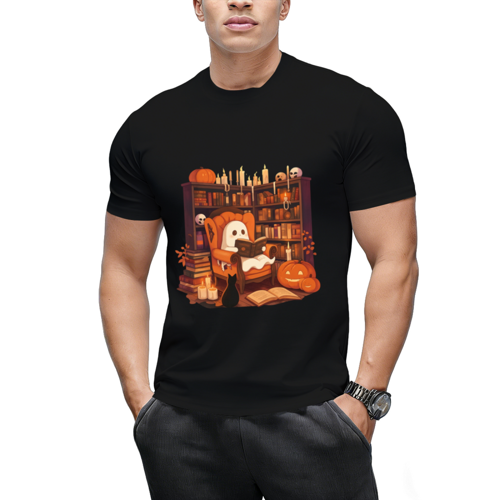 Retro Ghost Reading Books Graphic T-Shirt