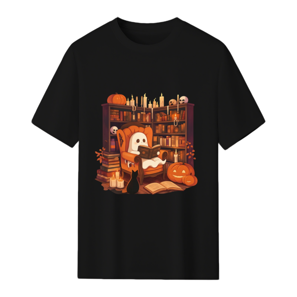 Retro Ghost Reading Books Graphic T-Shirt