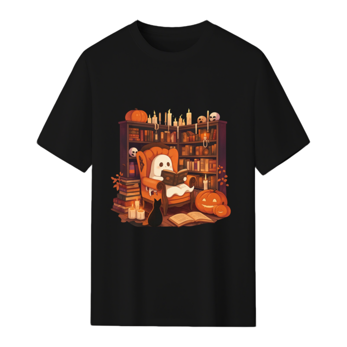 Retro Ghost Reading Books Graphic T-Shirt