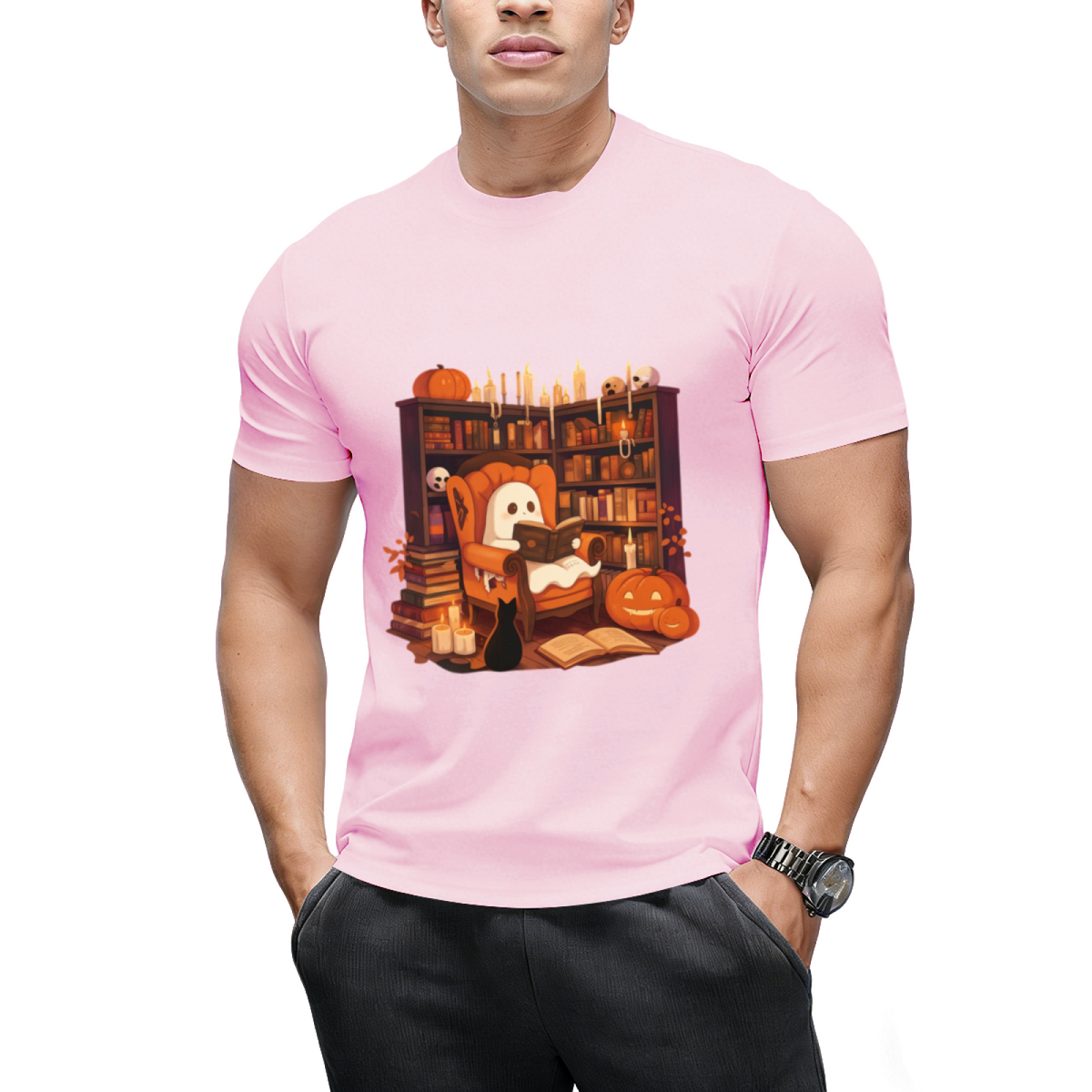 Retro Ghost Reading Books Graphic T-Shirt