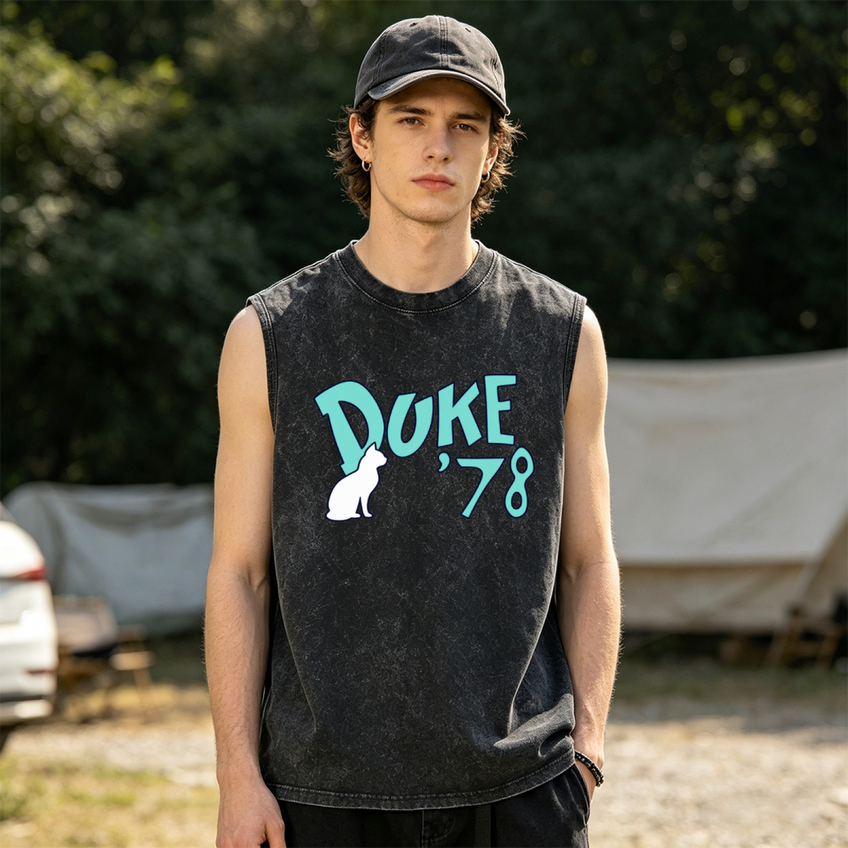 Grateful Dead washed graphic tank top with Duke '78 Cat graphic