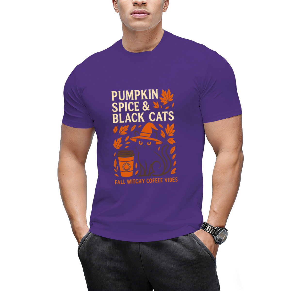 Pumpkin Spice Black Cat Nights Graphic T-Shirt