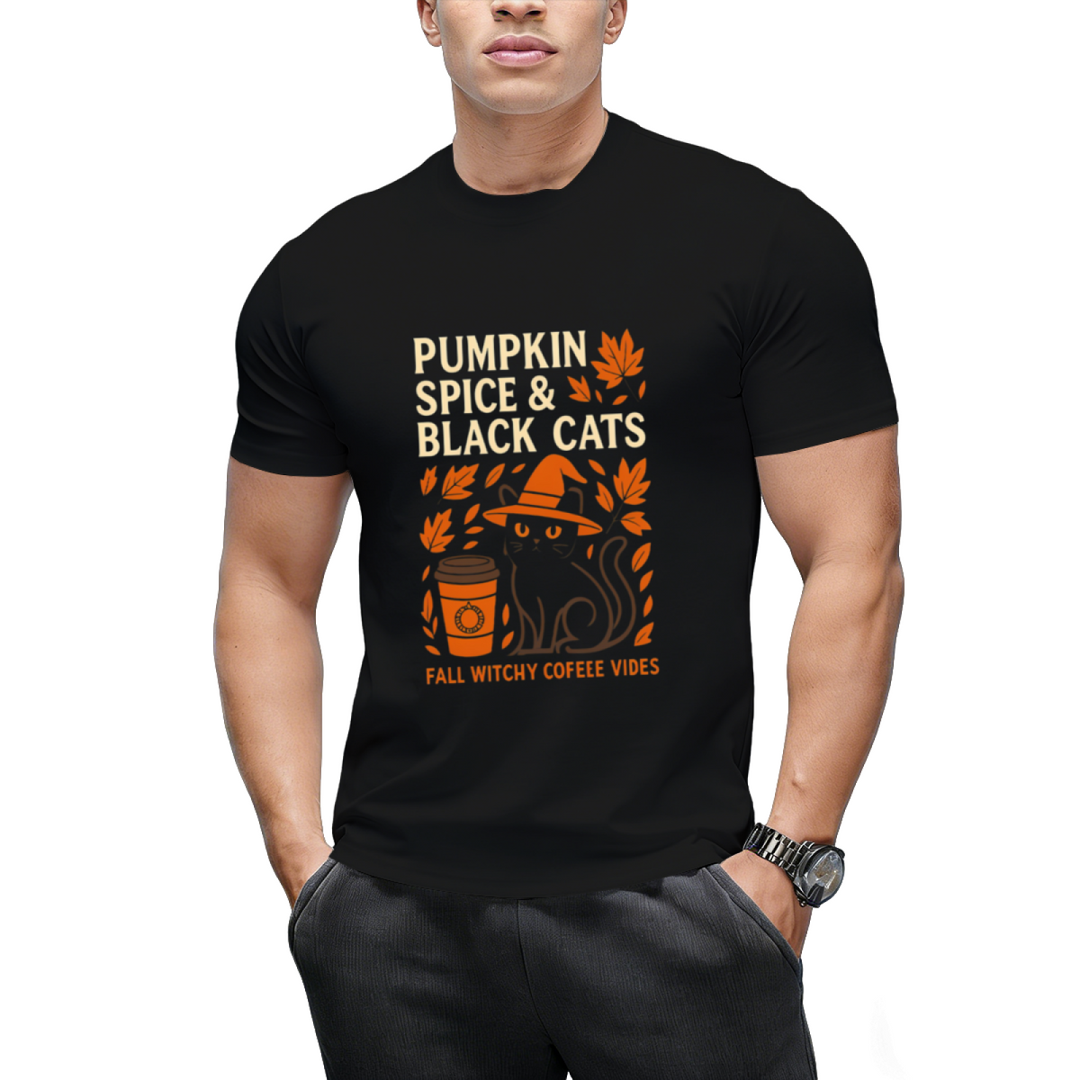 Pumpkin Spice Black Cat Nights Graphic T-Shirt