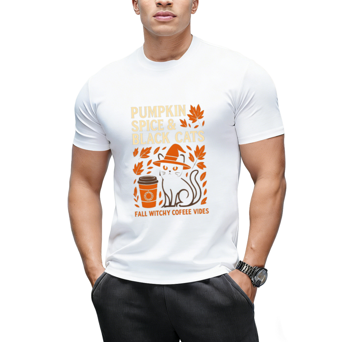 Pumpkin Spice Black Cat Nights Graphic T-Shirt